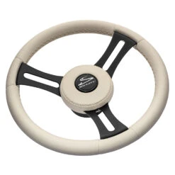Schmitt & Ongaro Torcello Elite 14" Wheel - Beige Leather & Cap - White Stitching - Black SS Spokes - 3/4" Tapered Shaft