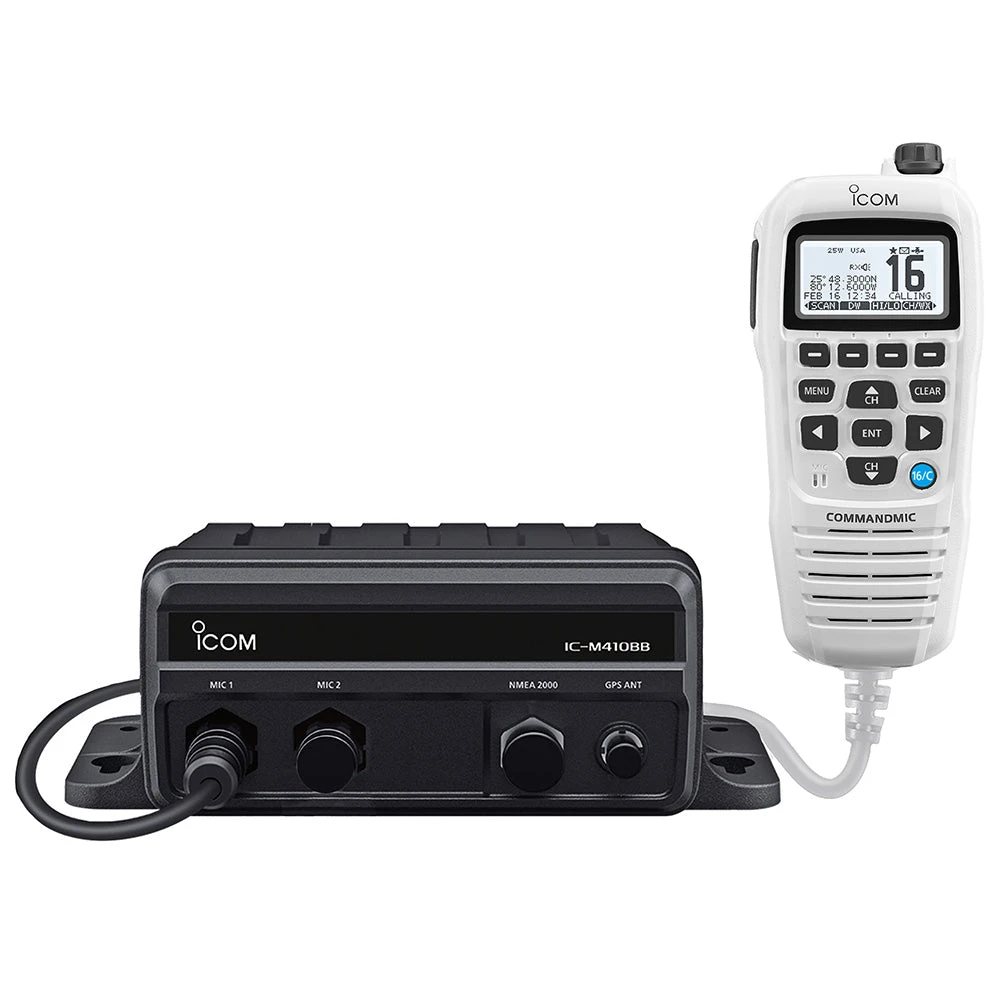 Icom M410BB GW 11 Black Box VHF W/White Command Mic & 2 Command Mic Ports 3 Icom M410BB GW 11 Black Box VHF W/White Command Mic & 2 Command Mic Ports