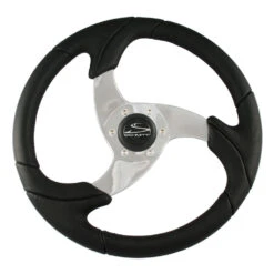 Schmitt & Ongaro Folletto 14.2" Black Poly Steering Wheel W/ Polished Spokes And Black Cap - Fits 3/4" Tapered Shaft Helm